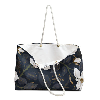 Dorado y Azul Marino Floreado - Bolsa de Viaje